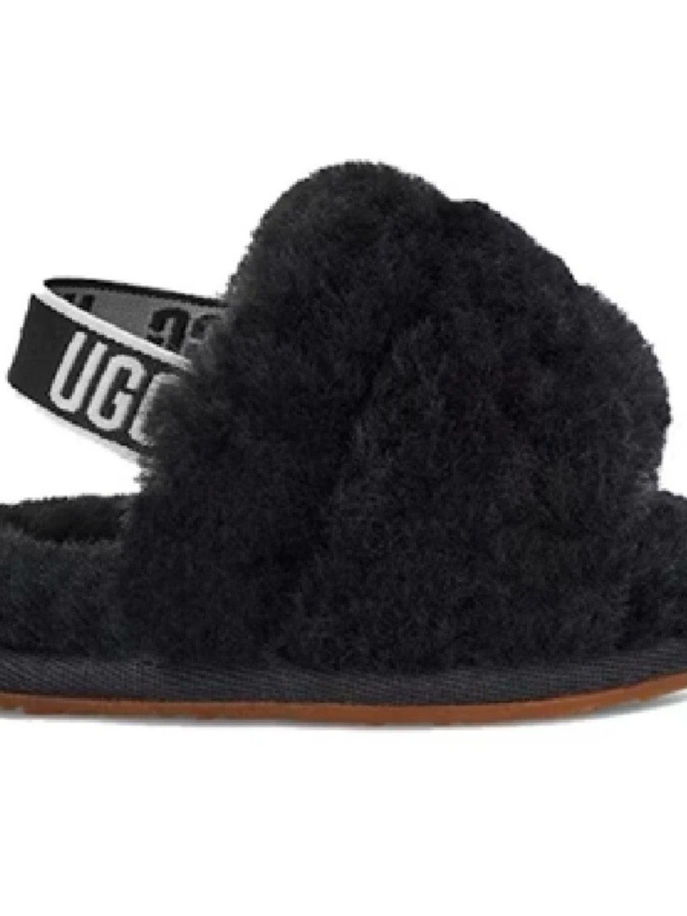 UGG Kids Black Fuzzy Slide with Logo Strap